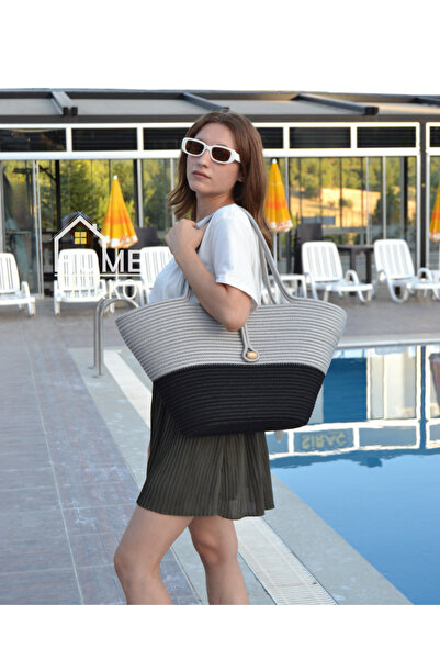 HomeTurko Γυναικεία τσάντα παραλίας με κουμπιά από γιούτα Αξεσουάρ Καθημερινή...