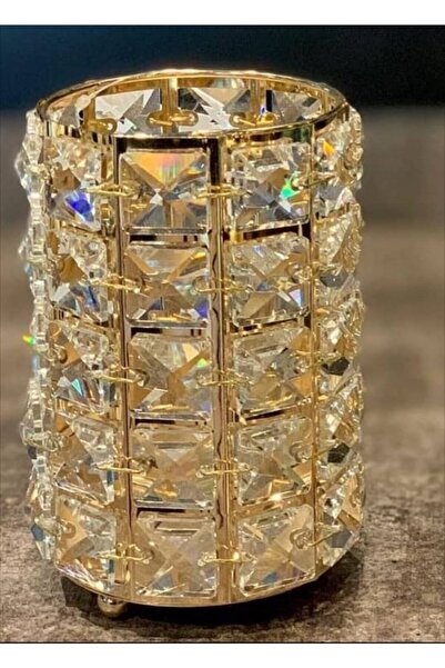 decovien Gold Kristal Taşlı Mumluk 14 Cm
