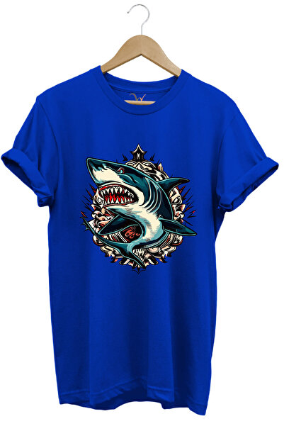 WİDİ Shark Štampano Sea Sand Sun Shark Štampano Regular Fit 100% pamuk Blue T...