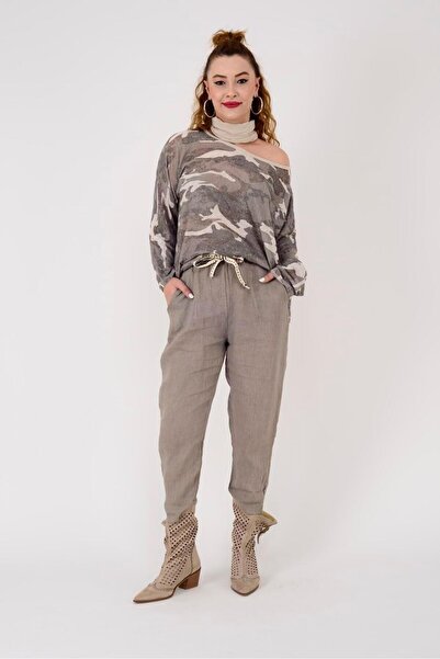 Park Moda 10156H KEMER DETAYLI HAVUÇ KETEN PANTOLON