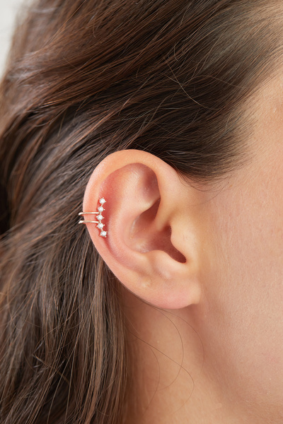 Elika Silver 925 Ayar Gümüş Zirkon Taşlı Kıkırdak Küpe