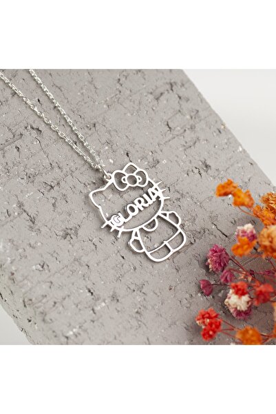 OneSilverGold 925 Ayar Gümüş Hello Kitty İsimli Kolye Özel Tasarım