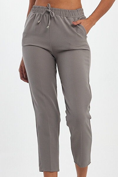 Genel Markalar Kadın Gri Beli Lastikli Yüksek Bel Pantolon