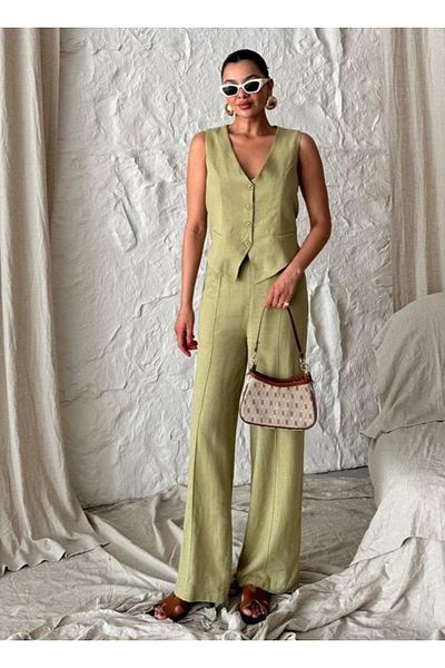 Laluvia Khaki Lavin Set vesta-kalhoty ze 100% bavlny