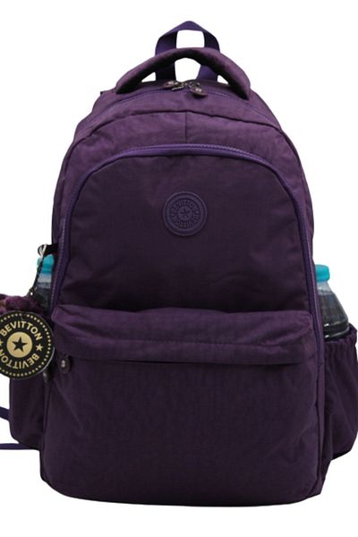 Bevitton Unisex Crinkle Fabric Daily School Backpack - 2200 Purple