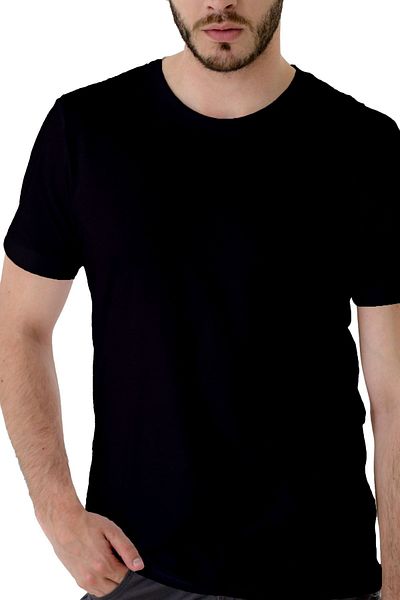 Kepler Design Men's Black 100% Cotton Regular Fit Crew Neck Short Sleeve T-Shirt