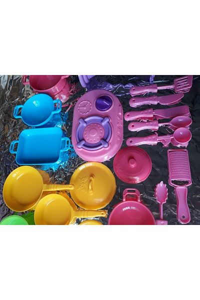 OYUNCAKSAHİLİ Kitchenware with Bag Dining Set 26 Pieces Pot Pan Ladle