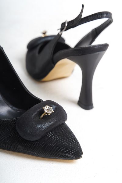 YADE MODA Black Single Stoned Open Back Evening Dress Shoes