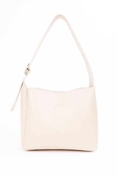 NOTHING Women's - Cross Adjustable Belt Strap Hand and Shoulder Bag with Gold Buckle - Cream