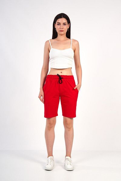 giyadda Red Unisex Flexible Cotton Casual Shorts - Comfortable Fit, Pockets and Laces