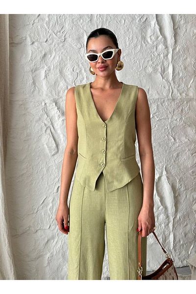 Laluvia Khaki Lavin Set vesta-kalhoty ze 100% bavlny