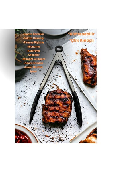 CHANCE GİFT Masterchef High Temperature Resistant Silicone Kitchen Tongs - Stainless Steel with Lock System