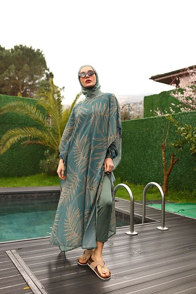 ButikKardelen Camellia Leaf Patterned Copy Hijab Swimsuit - 10362