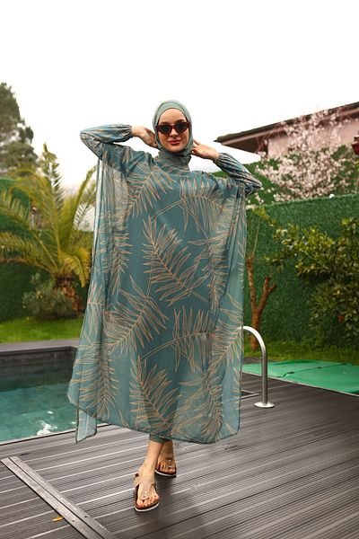 ButikKardelen Camellia Leaf Patterned Copy Hijab Swimsuit - 10362