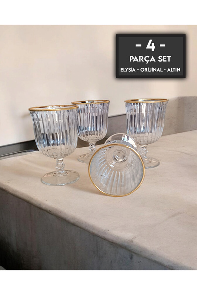 gkzglass home dekor New Year 440330 JOY Gerçek Altın Kadeh Bardak 4'lü Takımı Seti