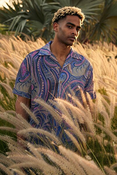 Dear Deer Purple Hypnosis Linen Shirt-shorts Set