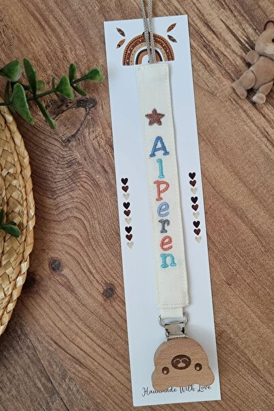BABYHANDLOVE İsimli Kumaş Ahşap Klipsli Rengarenk Bebek Emzik Askısı
