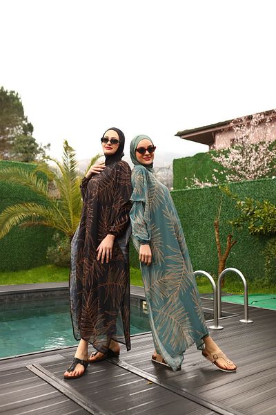 ButikKardelen Camellia Leaf Patterned Copy Hijab swimsuit 10362