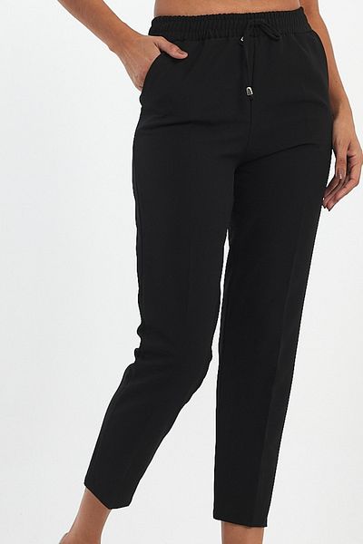 MÜREVVA Black High Waist Elastic Women's Trousers