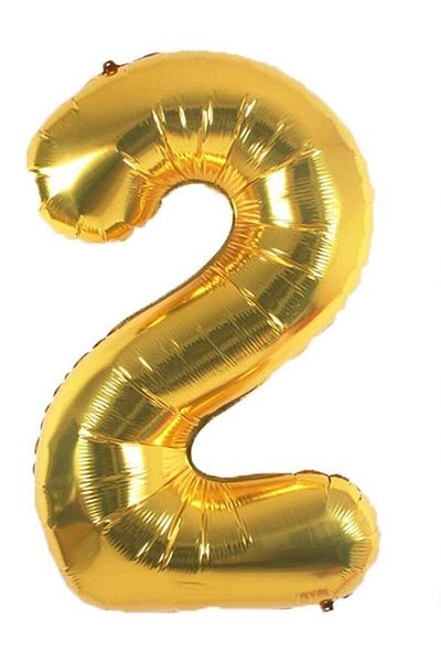 Onay Store Folio Gold Colored Helium Balloon - Number 2, 36 Cm, for Ages 2