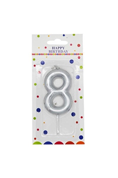 Onay Store 8 Yaş Orta Boy Gümüş Renk Rakam Mum Parti Malzemesi