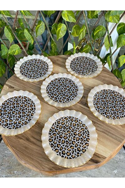 GÜRCÜGLASS Leopard model gold 6 prç serving plate 26 cm