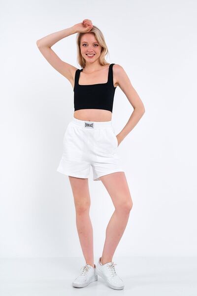 giyadda Kadın Beyaz Bol Kesim Cepli Pamuklu Kısa Mini Spor Günlük Şort