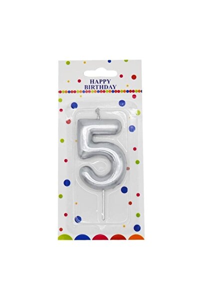 Onay Store 5 Yaş Orta Boy Gümüş Renk Rakam Mum Parti Malzemesi