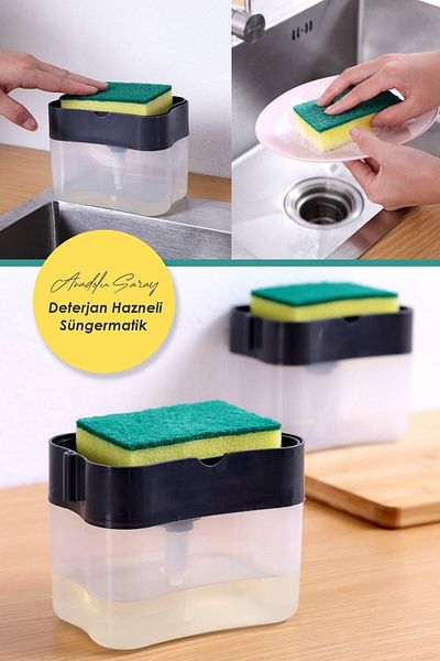 PAZAROLAY Practical Spongematic Dish Sponge with Detergent Tank and Pump| Sponge Organizer