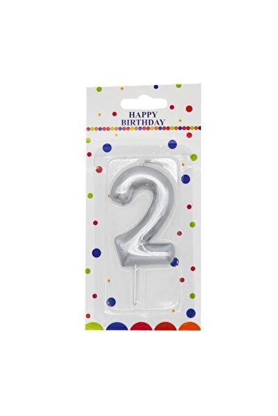 Onay Store 2 Yaş Orta Boy Gümüş Renk Rakam Mum Parti Malzemesi