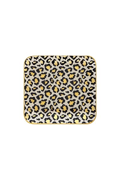 GÜRCÜGLASS Leopard Pattern Square Serving Plate 23 Cm 6 Pieces