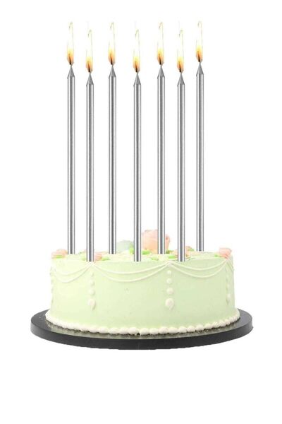 Onay Store Uzun Gümüş Pasta Mumu 20 Cm 6 Lı