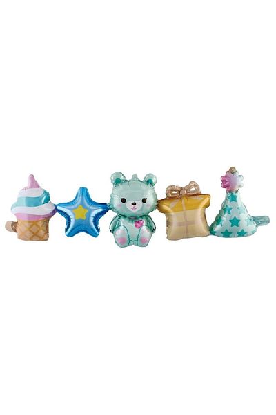 Onay Store Teddy Bear Concept Blue Foil Balloon - Balloon Chain Set - Chain Balloon