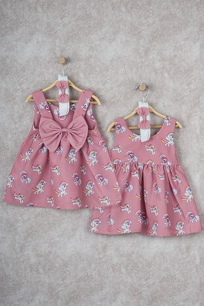 BUUFUU Baby Girl Cartoon Heroes Printed Dress with Bow and Bandana