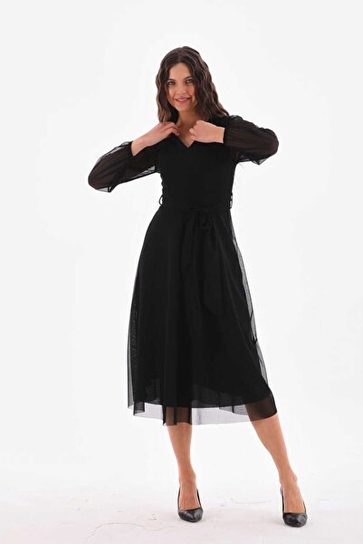 CİXAPLE Μίντι Φόρεμα από Τούλι - V-Neck