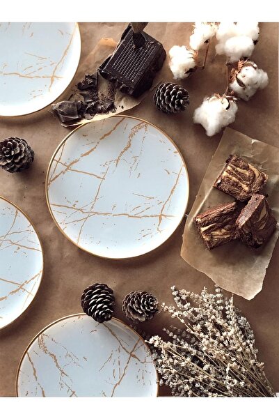 GÜRCÜGLASS Mermer Desen Servis Tabağı Cam