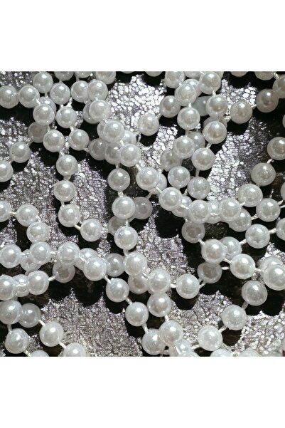 BukiroAtelier Şerit Tam Inci Beyaz Boncuk Dizili Inci Boncuk 2 Metre Dekoratif Inci Şerit