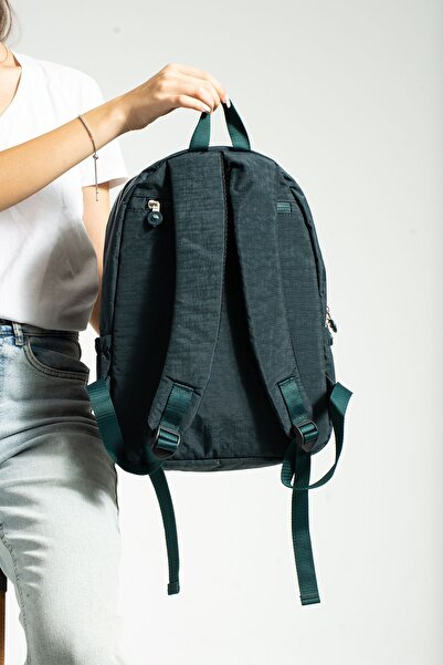 Çanta Trend Geantă de școală unisex verde petrol Mega Size cu curele ortopedice reglabile și compartiment pentru laptop cu 9 compartimente