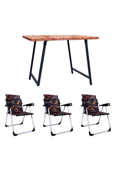 ALİN METAL Kamp Sandalyesi 3''lü Lüks Bardaklı Kamp Sandalyesi Ve Masa Set Ts...