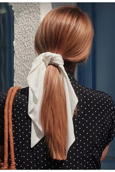 Monalisa Kadın Krem Ipek Fular Lastik Toka