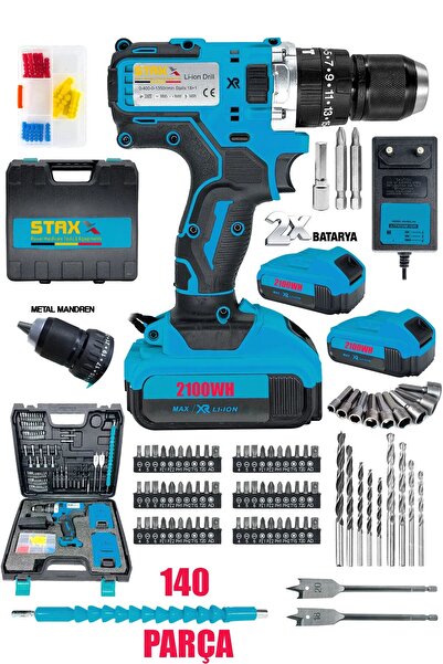 STAXX POWER 2100WH Li-İon 10Ah Çelik Mandren x2 Akülü Darbeli Şarjlı Matkap S...