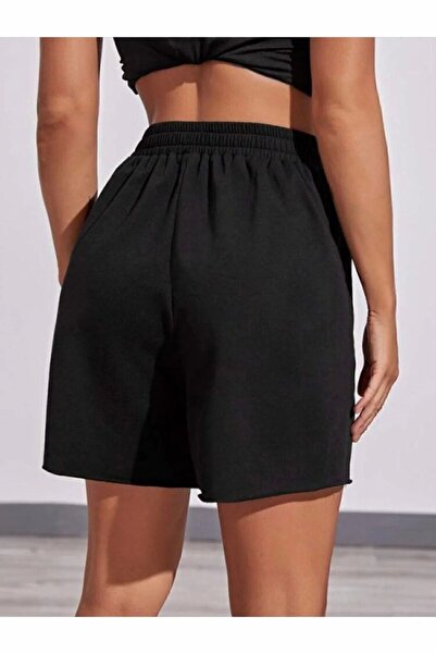 DAXİS Sportwear Company Baskılı Kısa Kadın Şort Siyah Şort Baskılı