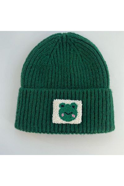 byebruketenci Green Frog Beret Wool Luxury Beret Frog Punch Valentine's Day, Gift, Unisex