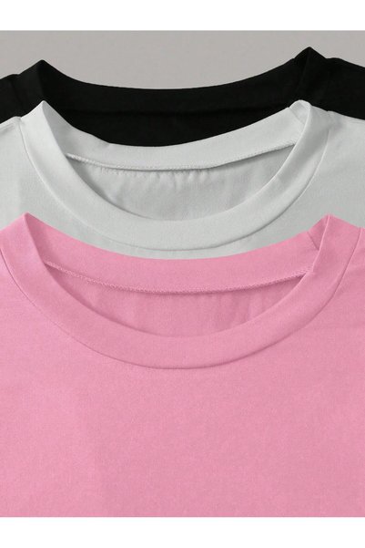 EYAX MODA 3'lü Avantajlı Set Bisiklet Yaka T-shirt - Büyük Beden Tişört