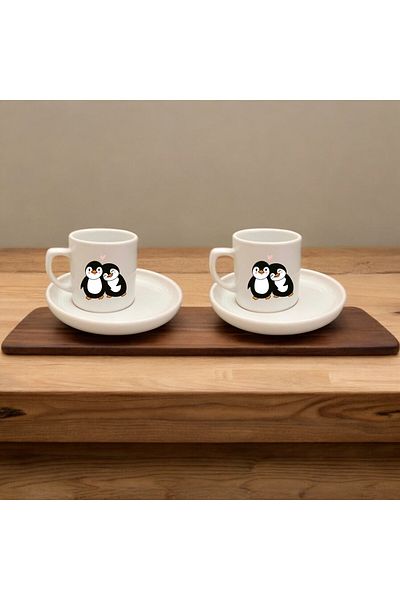 D&Y GAUDERY Penguin Patterned Sweet Turkish Coffee Cup Set - 2-Piece Quality Cup Total 4 Pieces
