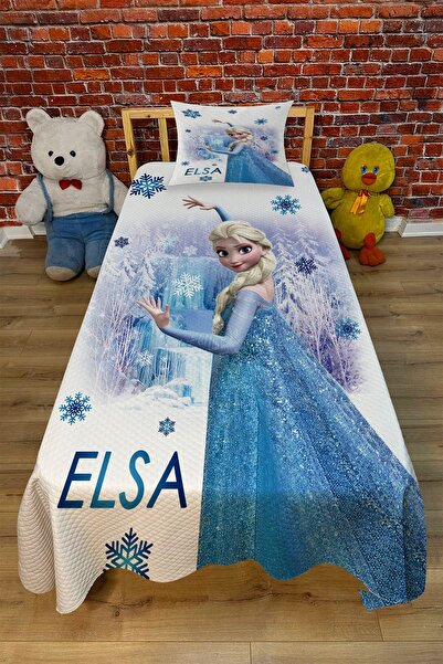 EVSEHOMES EVSHOMES MAVİ ELSA DİJİTAL BASKI KAPİTONE PİKE TAKIMI