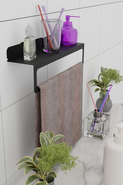 risingmaber Siyah Ultra Güçlü Yapışkanlı Metal Raflı Havlu Tutucu / Raf Metal...