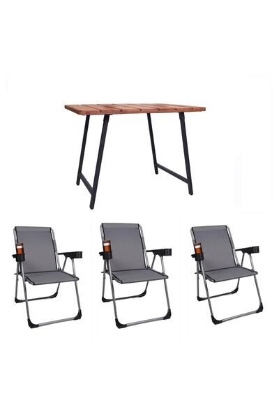 ALİN METAL 3''lü Lüks Bardaklı Kamp Sandalyesi Ve Masa Set