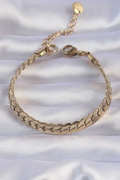 Moka Shopin Gold Colored 316L Knitted Model Chain Bracelet