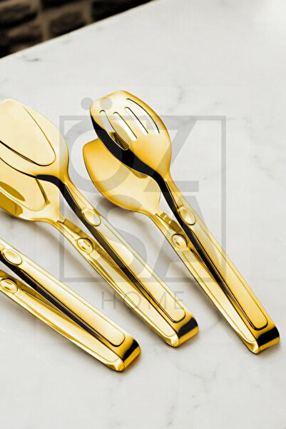 ÖzSa Home Luxury Stainless Steel Gold 3-Piece Tongs Set - 18/10 Cr-Ni Service and Presentation Set